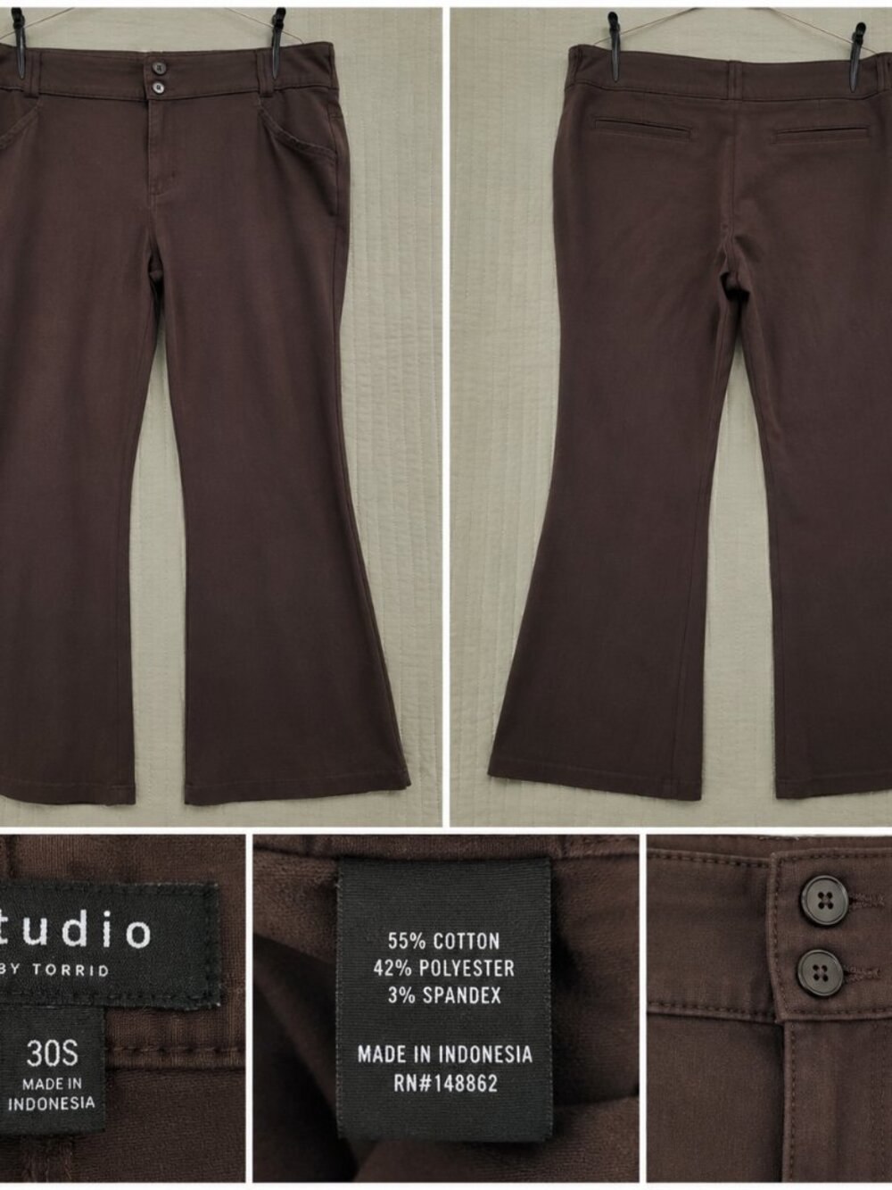 Torrid Studio Trouser Bootcut Ponte Pants Brown Size 30 Short Hemmed